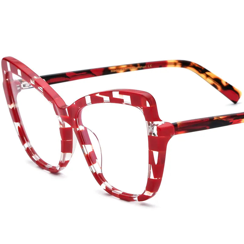 CCspace Unisex Full Rim Square Cat Eye Acetate Eyeglasses 56928 - Retro Fashion Glasses for Men & Women - Perfect for Office, Reading & Daily Wear