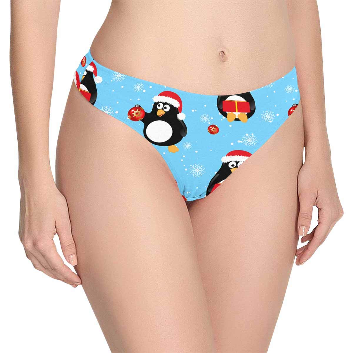 Custom Novelty Christmas Penguin Women's Thongs Panties - Fun Holiday Underwear for Women (XS-3XL) - Perfect for Christmas Parties, Gifts & Festive Lingerie