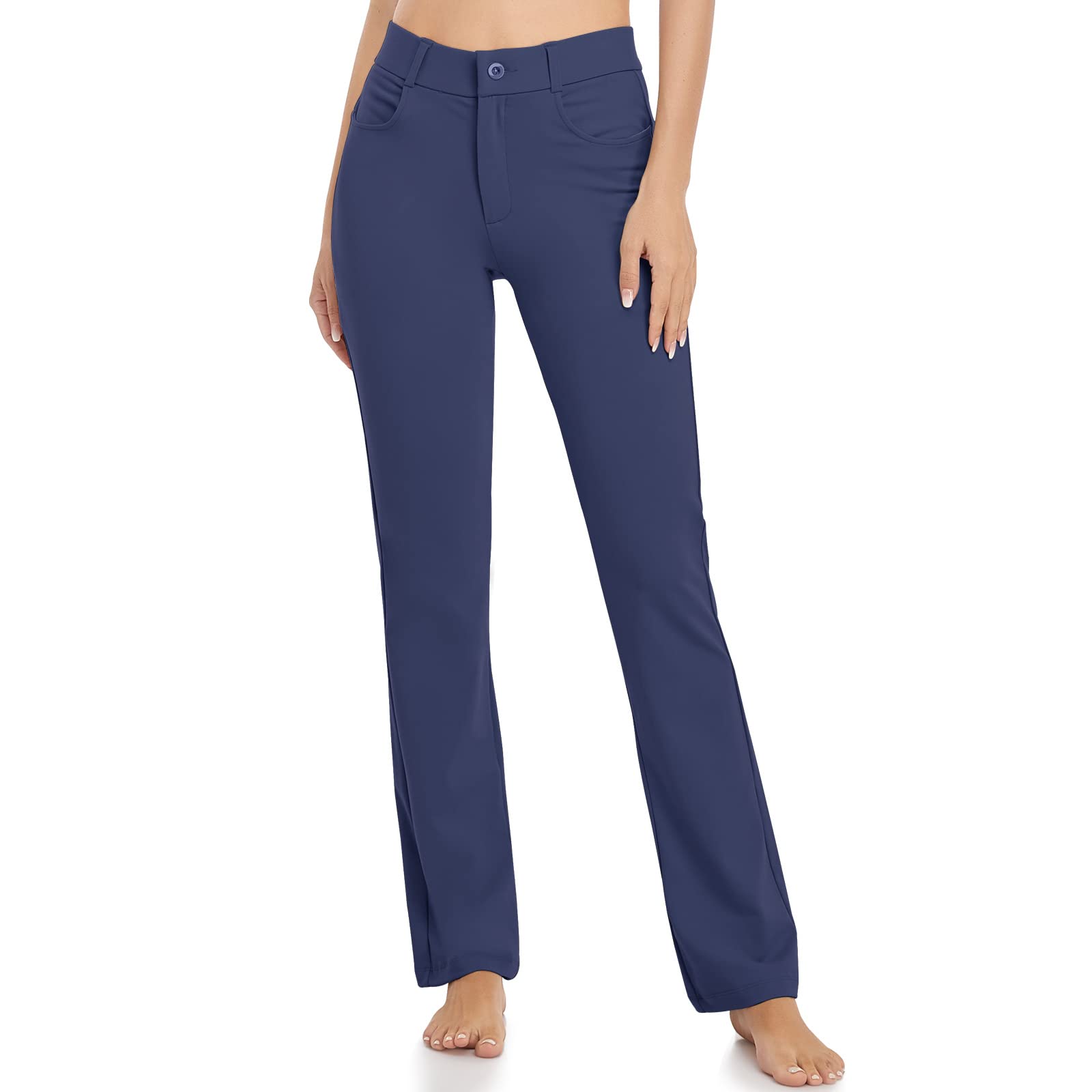 HISKYWIN Women's Stretchy Yoga Dress Pants - Straight Leg & Bootcut Office Slacks with Pockets for Business Casual, Petite - Perfect for Work, Yoga & Everyday Wear
