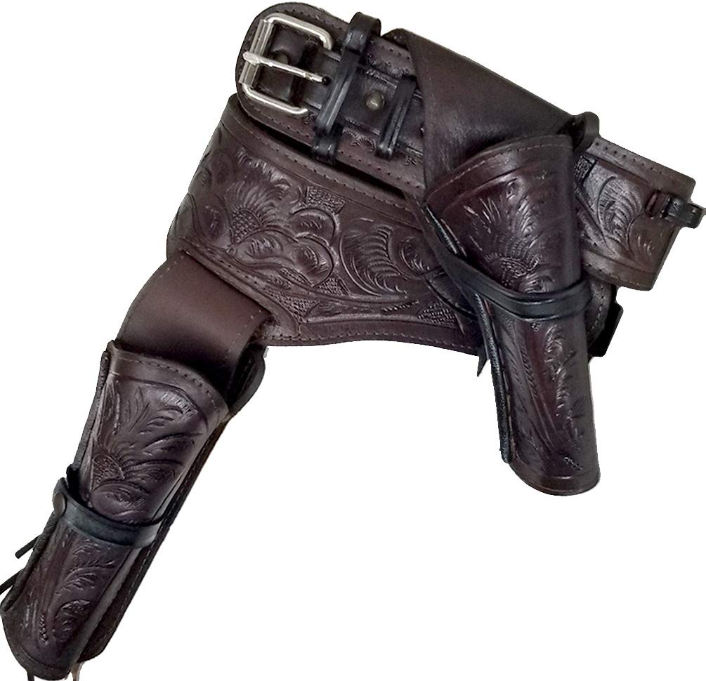 357/38 Western Right Cross Draw Double Holster Gun Belt Rig - Premium Leather Cowboy Holster for Revolvers - Perfect for Cowboy Action Shooting, Reenactments & Western Style Events