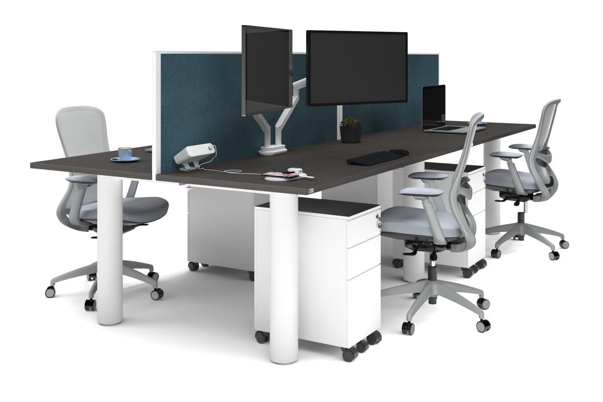 Quadro Cylinder Leg 4-Person Office Workstation Desk - 1800L x 700W Dimensions - Perfect for Collaborative Workspaces & Modern Offices