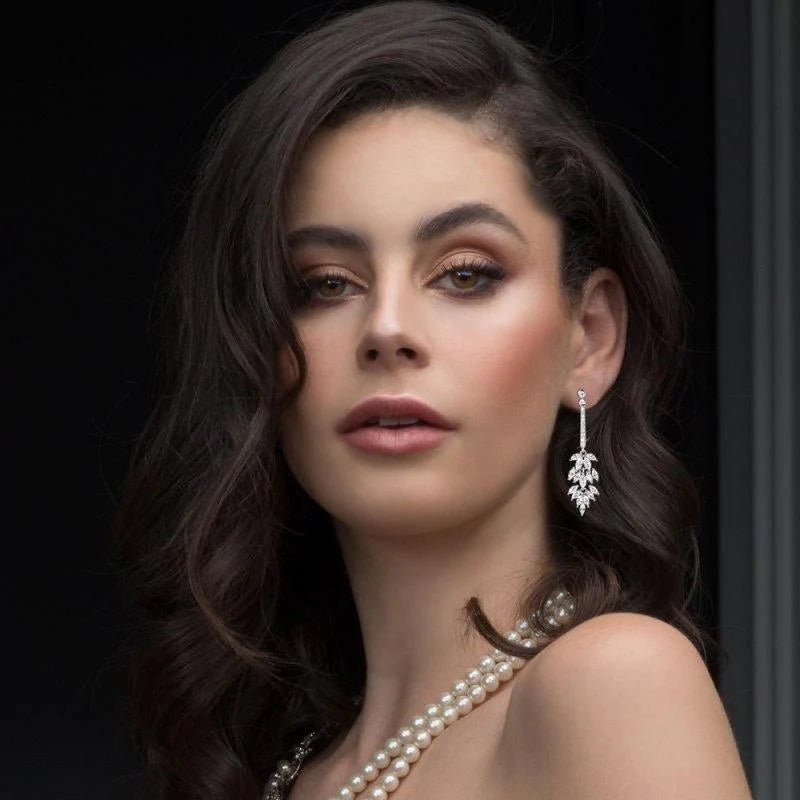 Elegant Crystal Drop Wedding Earrings for Brides - Sterling Silver 7049 - Perfect for Bridal, Prom & Formal Events