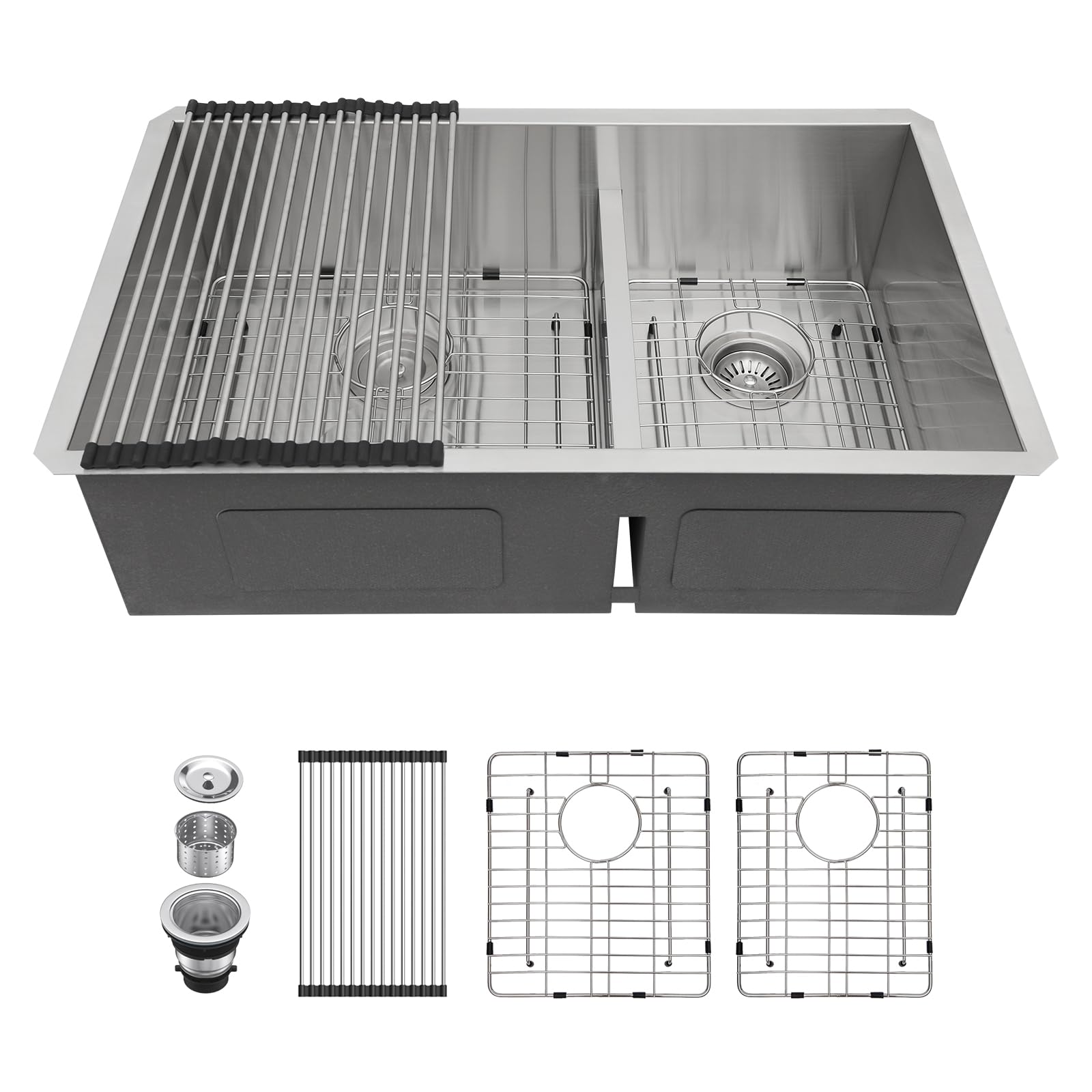 Lordear 36-inch Stainless Steel Undermount Kitchen Sink - Double Bowl 60/40 Design, 16 Gauge, Rectangular Under Counter Sink for Modern Kitchens | Perfect for Meal Prep, Dishwashing & Entertaining