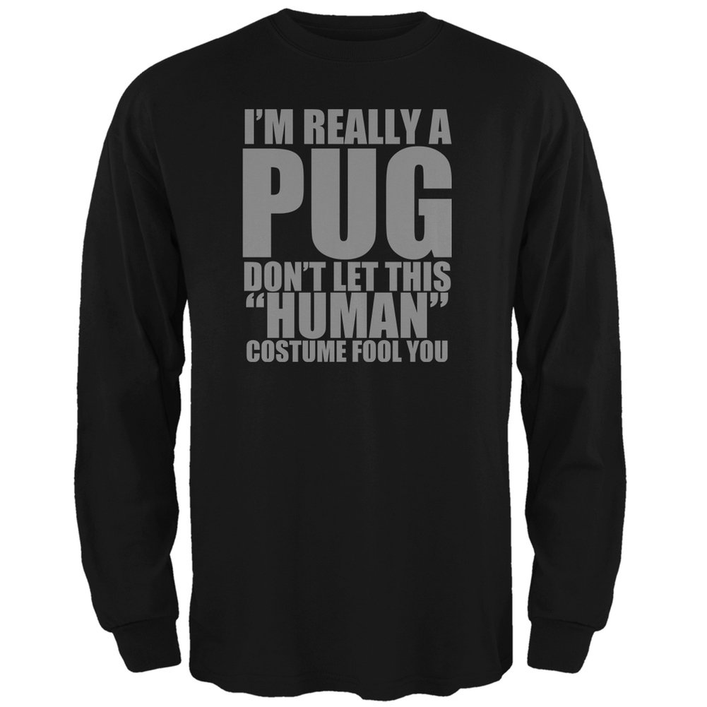 Halloween Pug Dog Costume for Adults - Black Long Sleeve T-Shirt | Funny Animal World Theme | Perfect for Halloween Parties, Cosplay & Pet Lovers