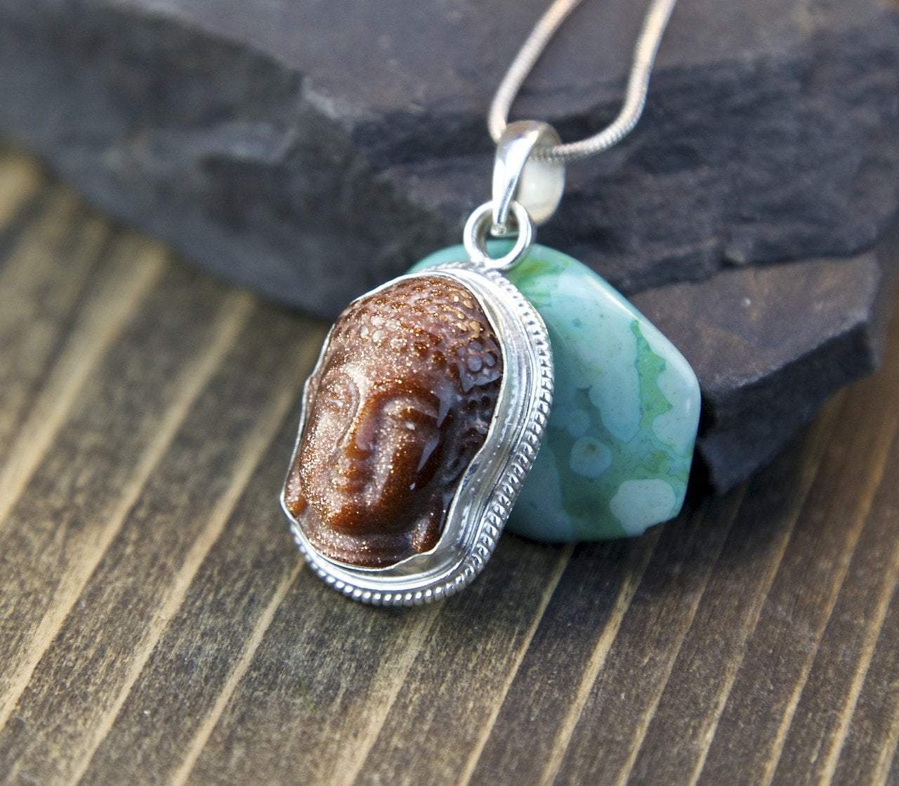 Goldstone Buddha Pendant Necklace - Healing Crystal Meditation Jewelry for Spiritual Protection & Positive Energy - Perfect for Yoga, Mindfulness & Gift Giving