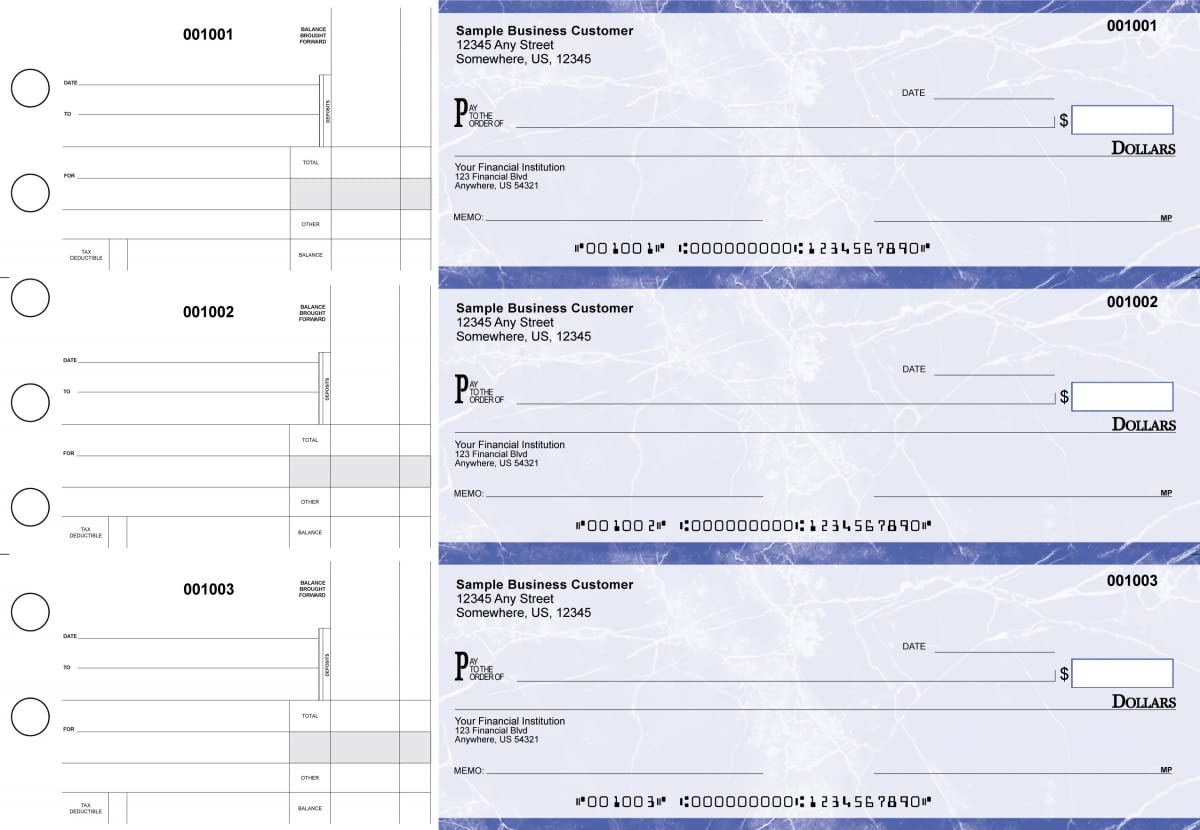 ABC Business Manual Checks - 3 on a Page with Stub Voucher, Blue Color (500 Checks) | Perfect for Small Business Accounting, Bookkeeping & Payroll Processing