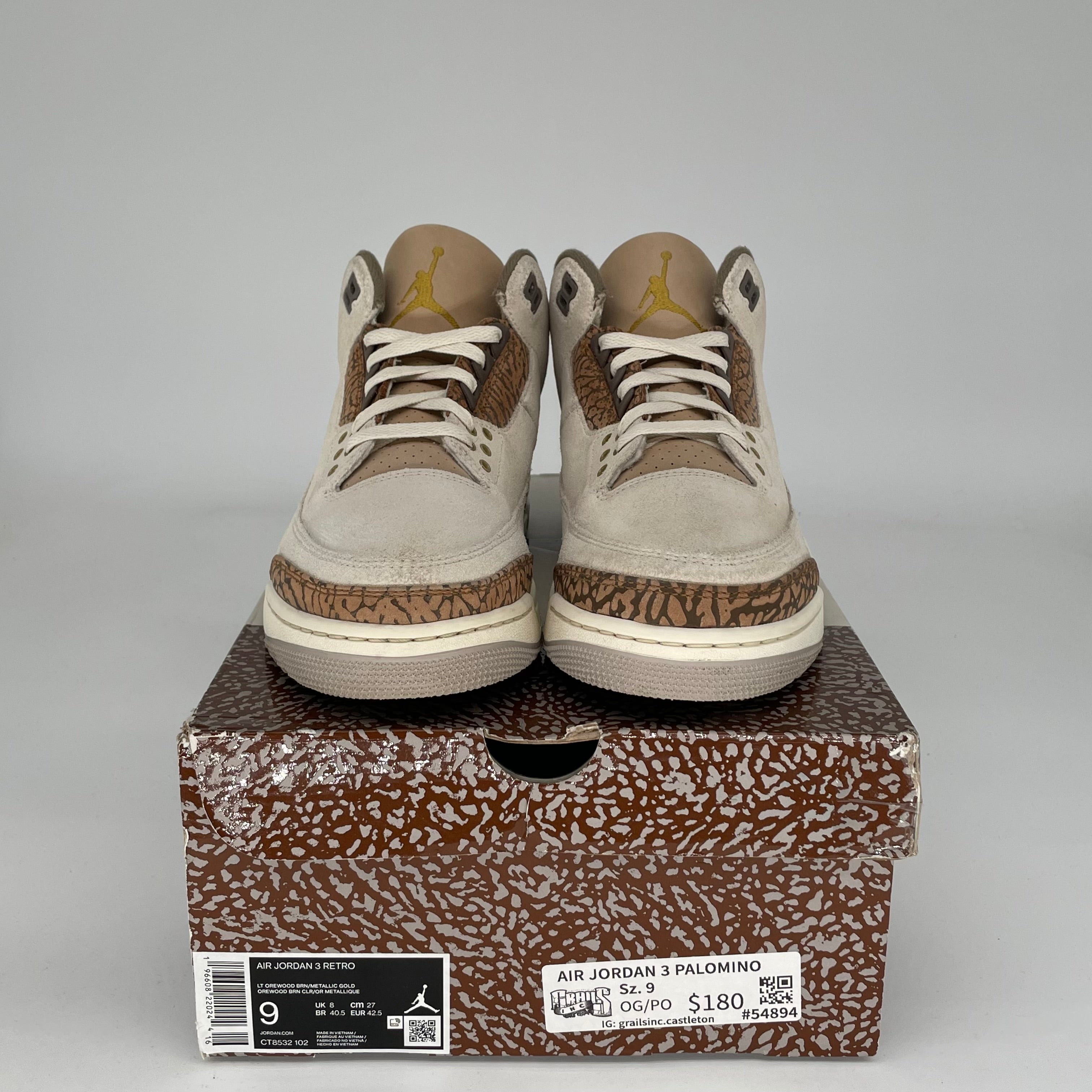 AIR JORDAN 3 PALOMINO Men's Basketball Shoes Size 9 - CT8532 102 Retro Sneakers for Casual Wear & Street Style