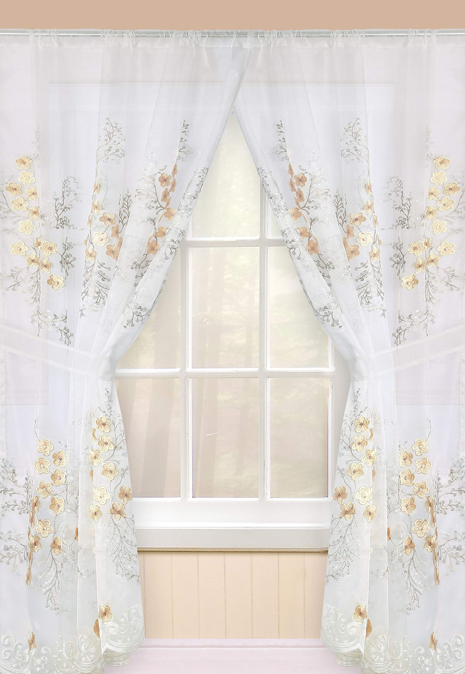 Popular Bath Bloomfield Beige Window Curtains - Light Filtering Sheer Drapes for Living Room & Bedroom