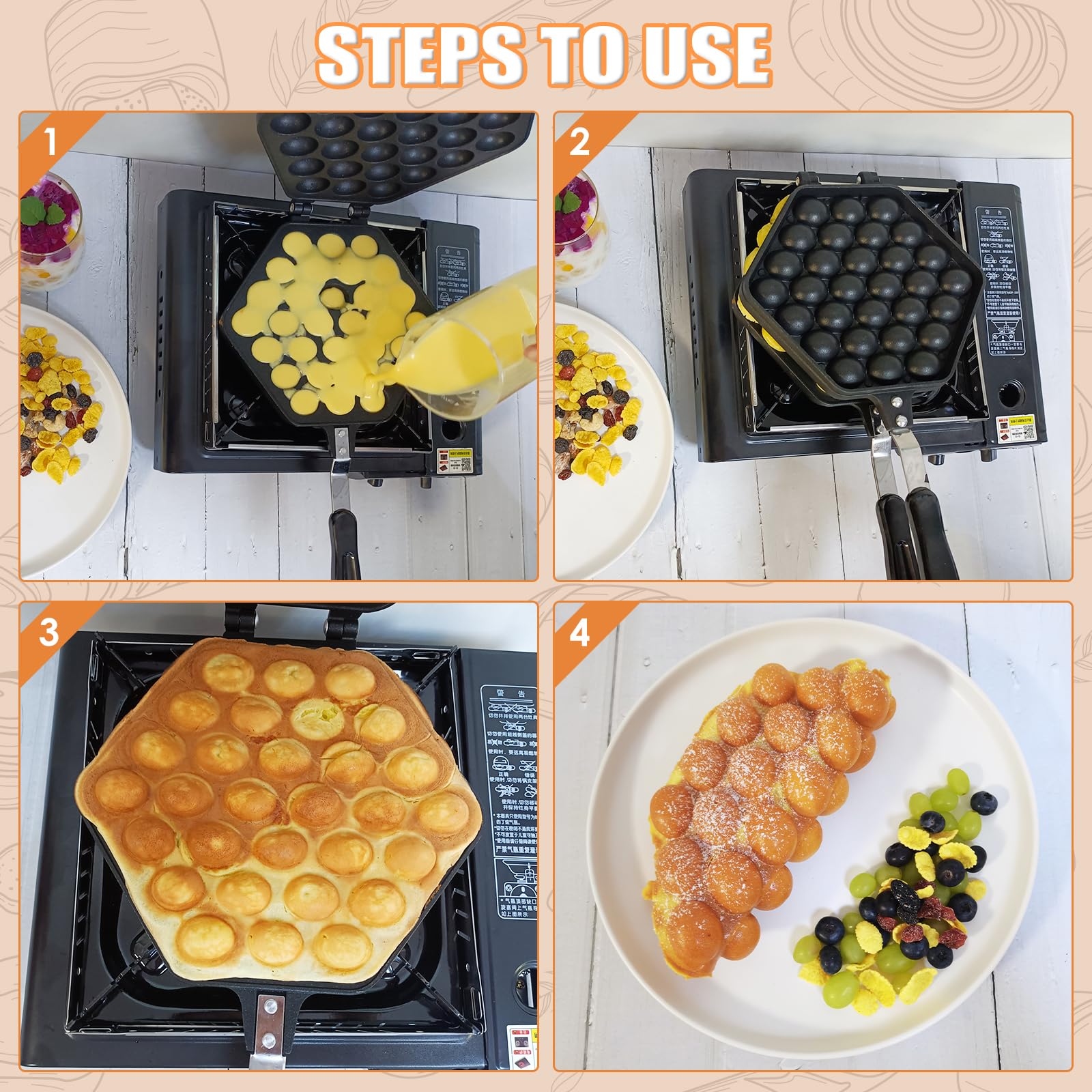 **Maopiner Bubble Waffle Maker - Non-Stick Double-Sided Egg Waffle Pan for Breakfast, Desserts & Snacks - Perfect for Home, Cafe, Restaurant & Cake Shops**    *(Use for homemade bubble waffles, street-style snacks, party desserts, or café menu additions!)*