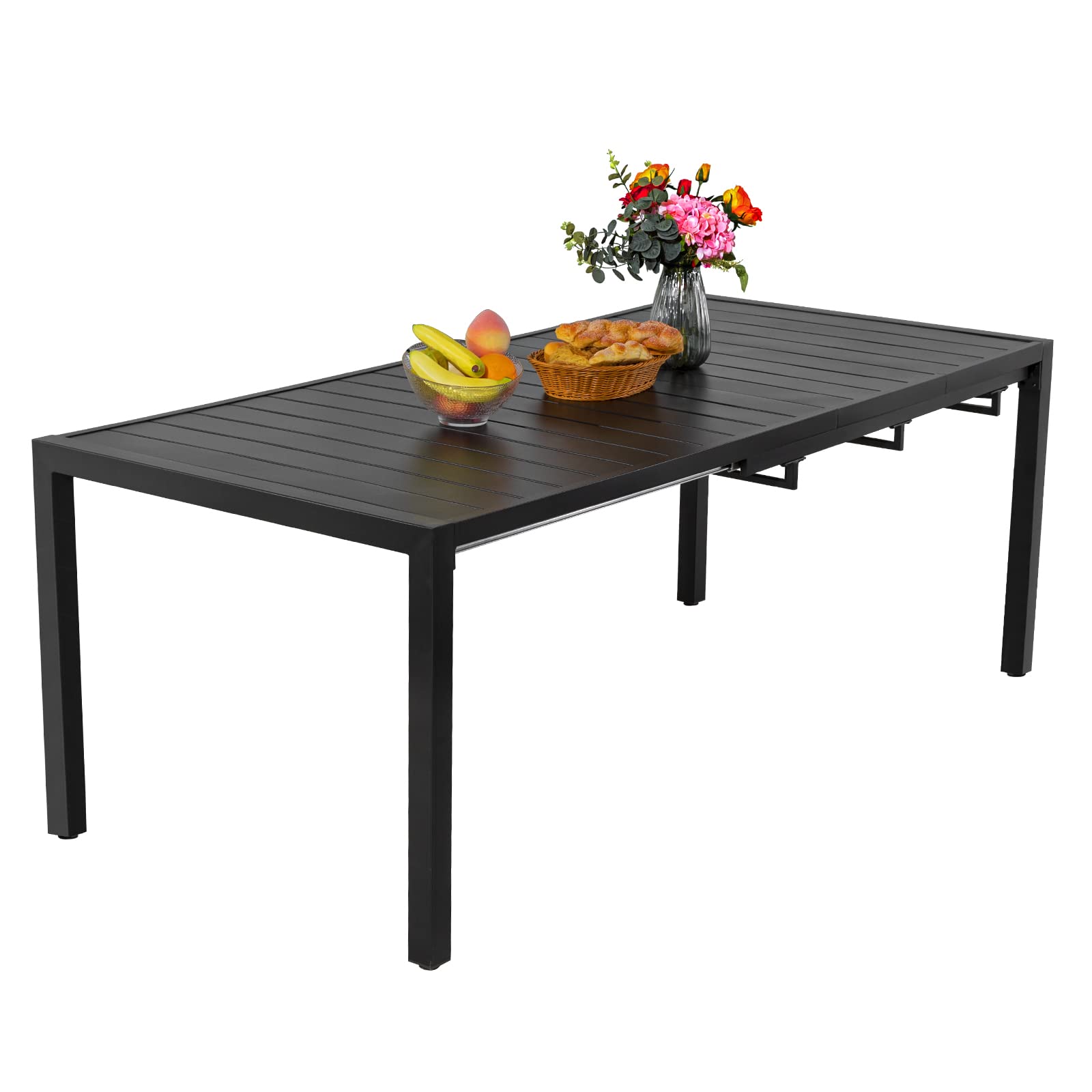MEOOEM Extendable Patio Dining Table 47-79 Inch Adjustable Outdoor Rectangle Table for 4-8 People - Durable Metal Steel Garden & Poolside Dining Set for Backyard, Deck, and Outdoor Entertaining