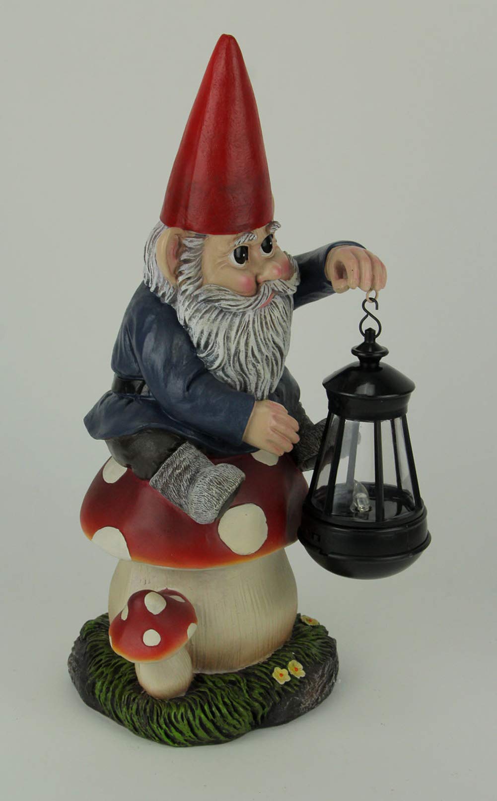 Solar Powered LED Garden Gnome on Mushroom Outdoor Lantern Statue - Whimsical Solar Light for Garden, Yard, Pathway & Patio Decor