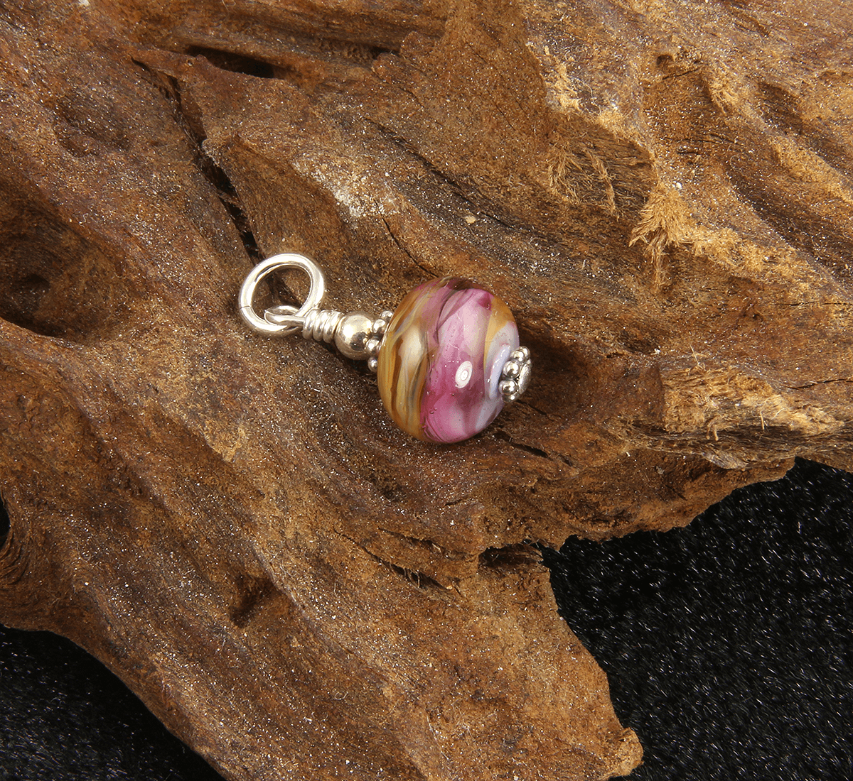 Handmade Pink Swirls Lampwork Glass Charms with Sterling Silver for Jewelry Making, DIY Crafts, and Gift Giving - Perfect for Necklaces, Bracelets, and Earrings