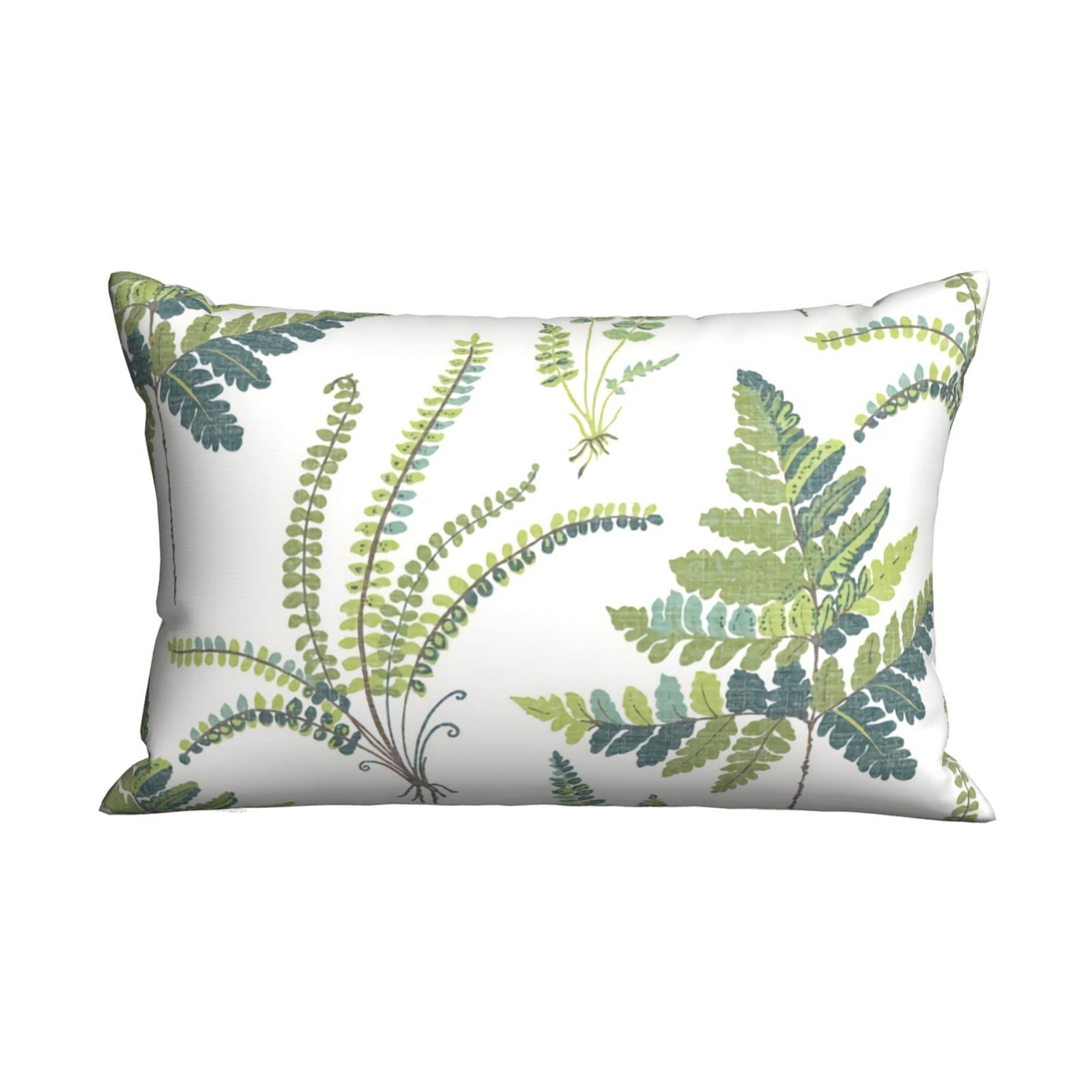 Fern Botanical Pillow Cases 20x30 Inches (50x76 cm) - Standard Size Rectangular Pillow Cover with Hidden Zipper for Bed - White - Perfect for Home Decor, Living Room & Bedroom Accents