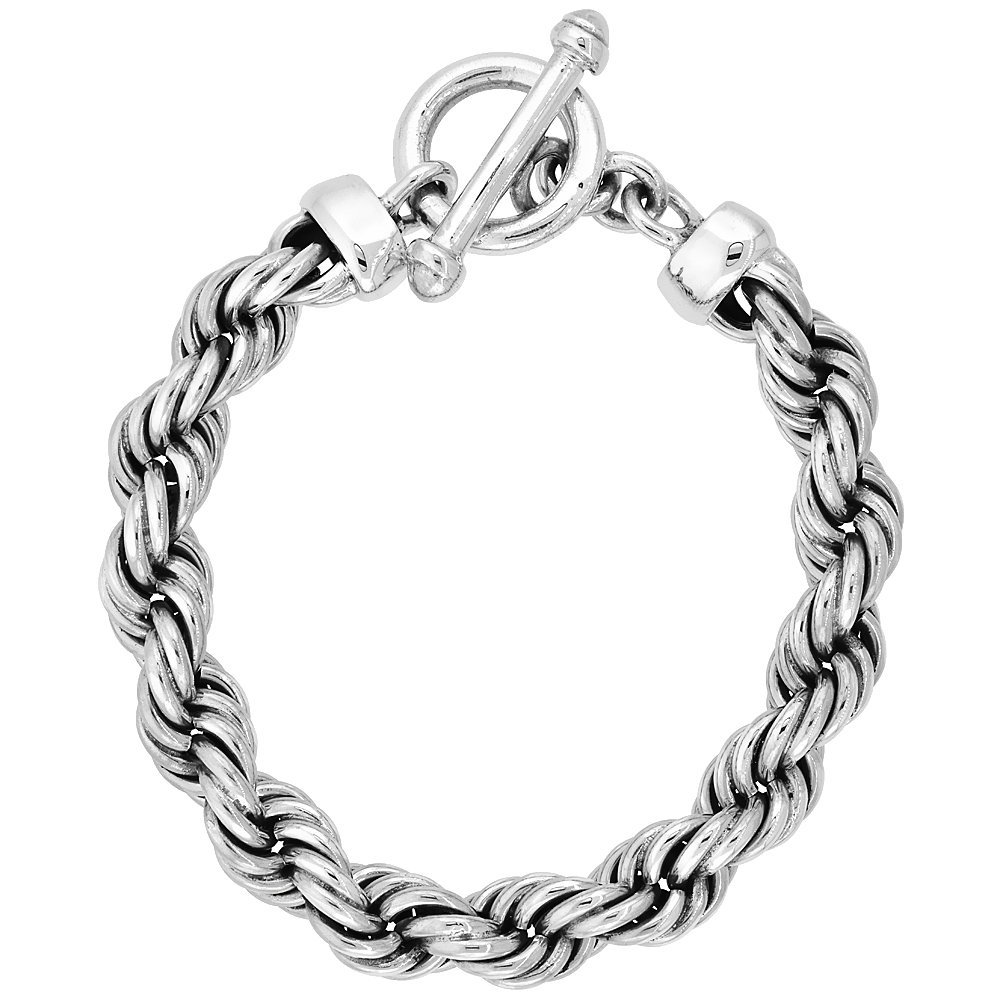 Sterling Silver Handmade Heavy Rope Bracelet with Toggle Clasp - 3/8 Inch Wide, Sizes 8, 8.5 & 9 Inch - Perfect for Everyday Wear, Gifts & Special Occasions
