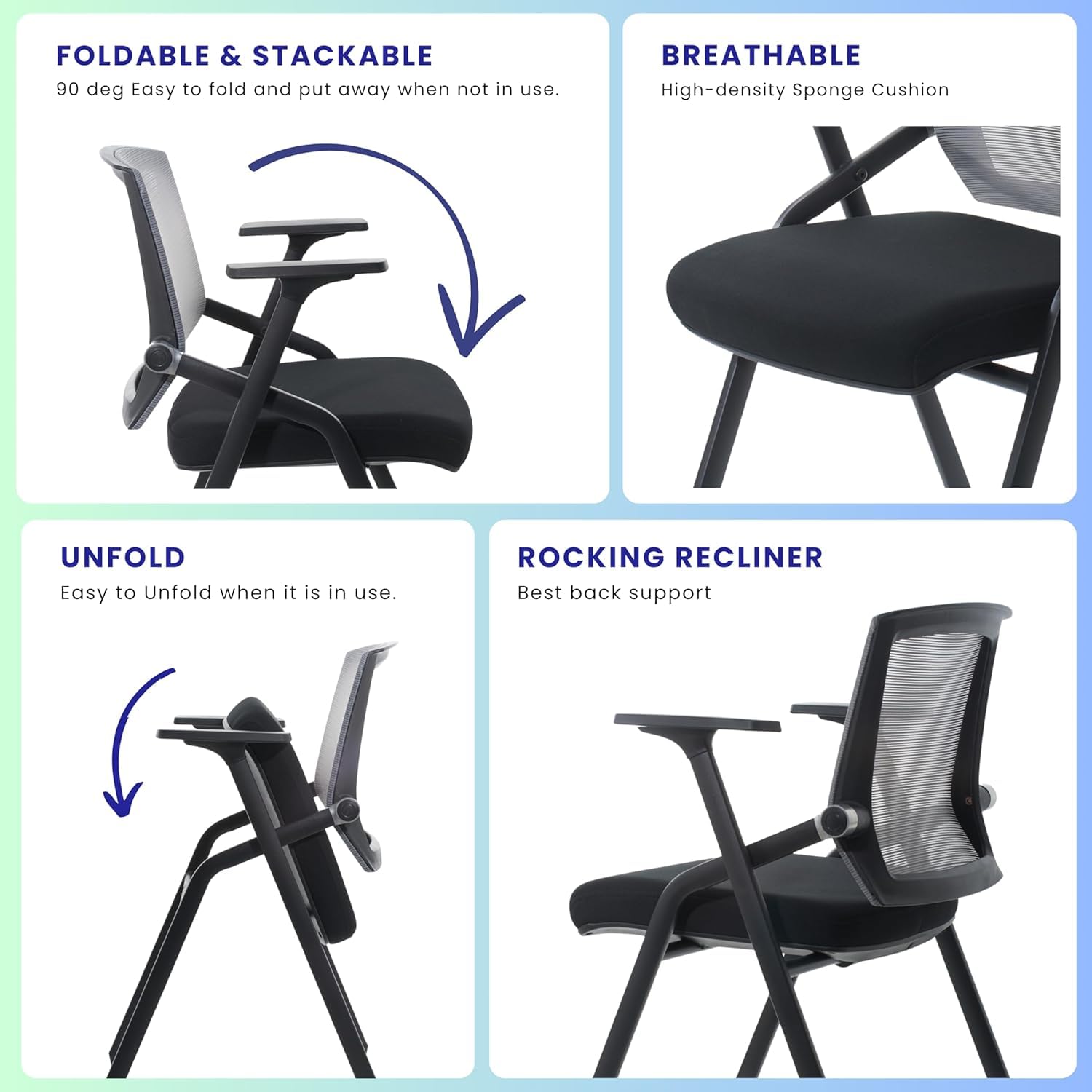 Ergonomic Conference Room Chairs - 2 Pack Stackable Office Guest Chairs with Lumbar Support, Adjustable Armrests & Smooth-Rolling Casters for Meetings, Reception Areas & Home Offices