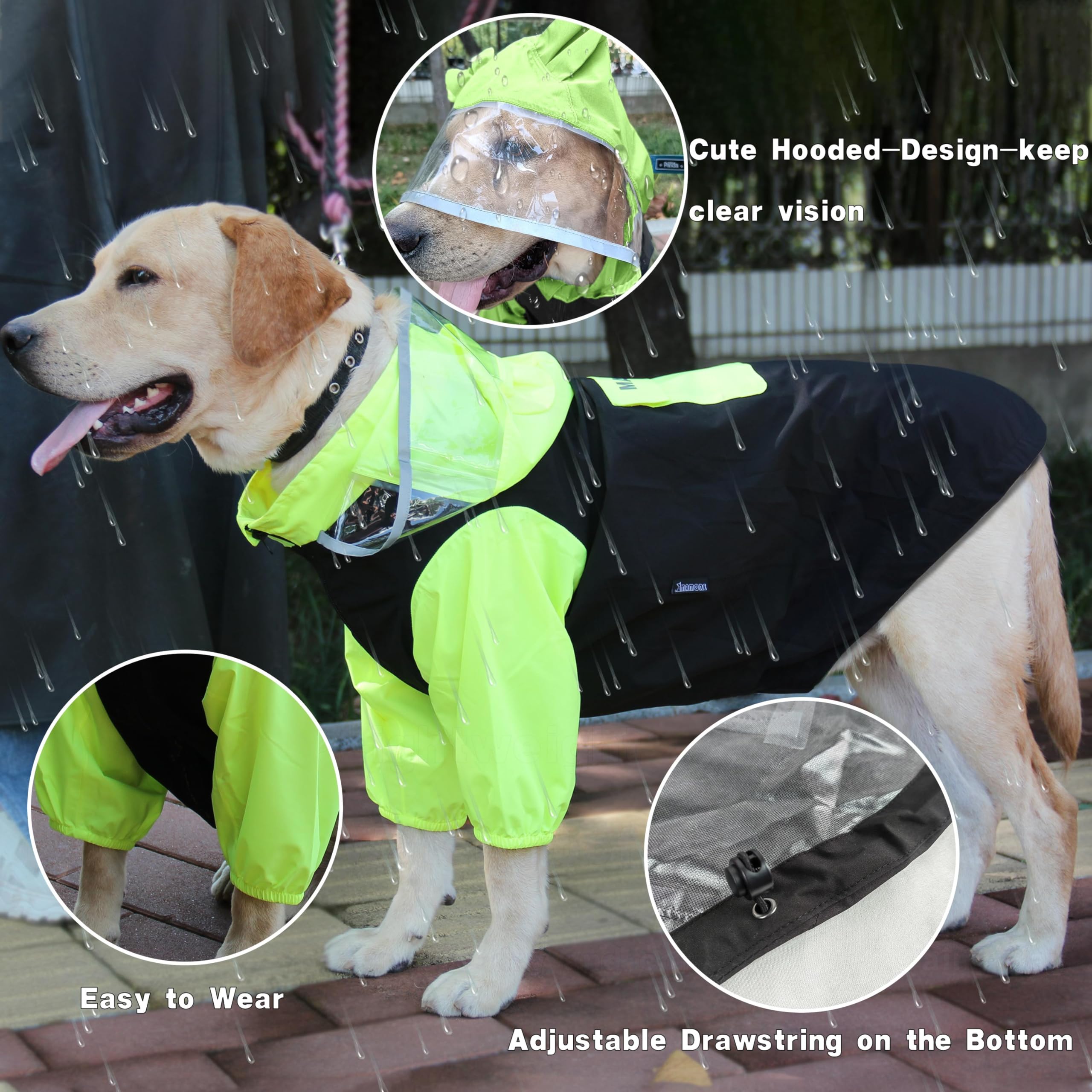Waterproof Dog Raincoat with Leash Hole & Clear Hood - Lightweight Reflective Pet Rain Jacket for Small Medium Large Dogs (Small, Fluo&Black) - Perfect for Walking in Rainy Weather & Nighttime Visibility