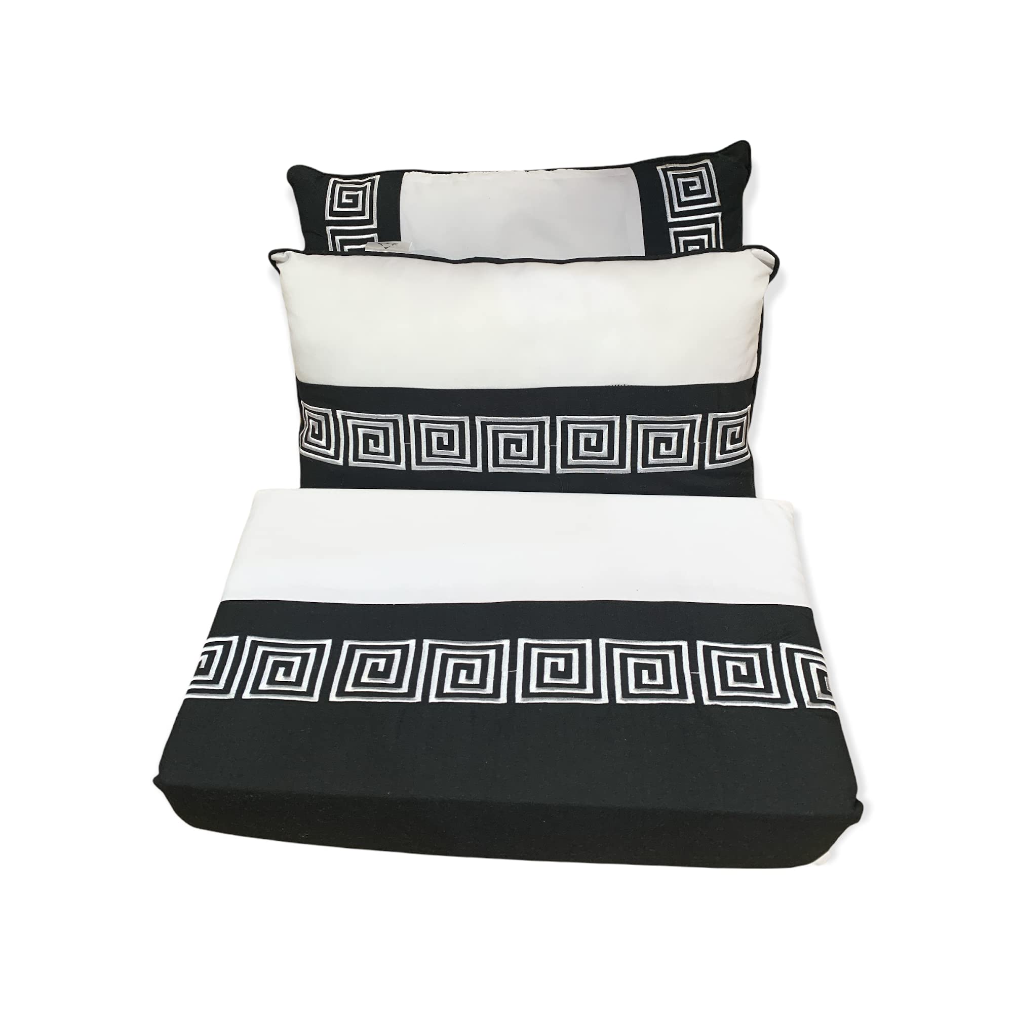 Embroidered Microfiber 8-Piece Full/Queen Size Comforter Set - Black & White Duvet Cover with Down Alternative Comforter | Luxury Bedding for Master Bedroom, Guest Room & Dorm