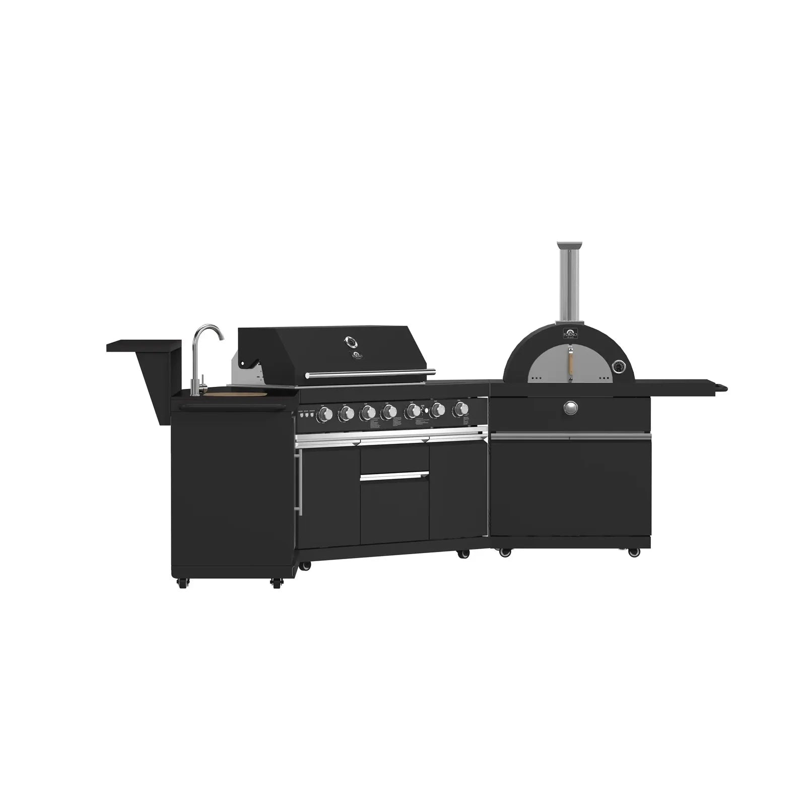 Forno All'Aperto Outdoor Kitchen Set FODKT2551BLK - Premium Stainless Steel BBQ Grill Island with Side Burner & Storage - Perfect for Backyard, Patio, and Poolside Entertaining