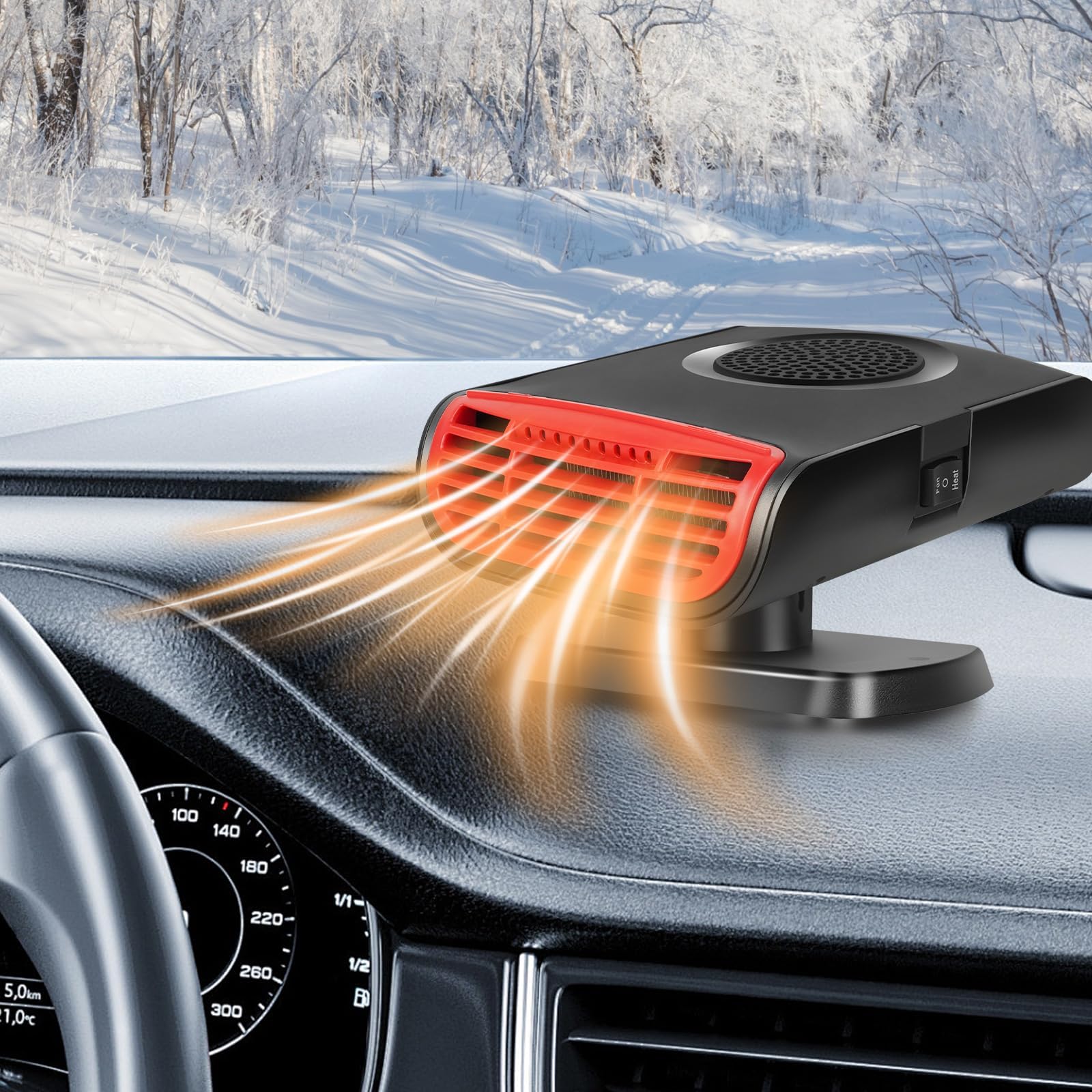 12V 150W Portable Car Heater & Defroster - Dual Function Auto Heater Fan with 360° Rotation - Fast Defrosting & Defogging - Plugs into Cigarette Lighter - Perfect for Winter Driving, Camping & Emergency Car Warmth