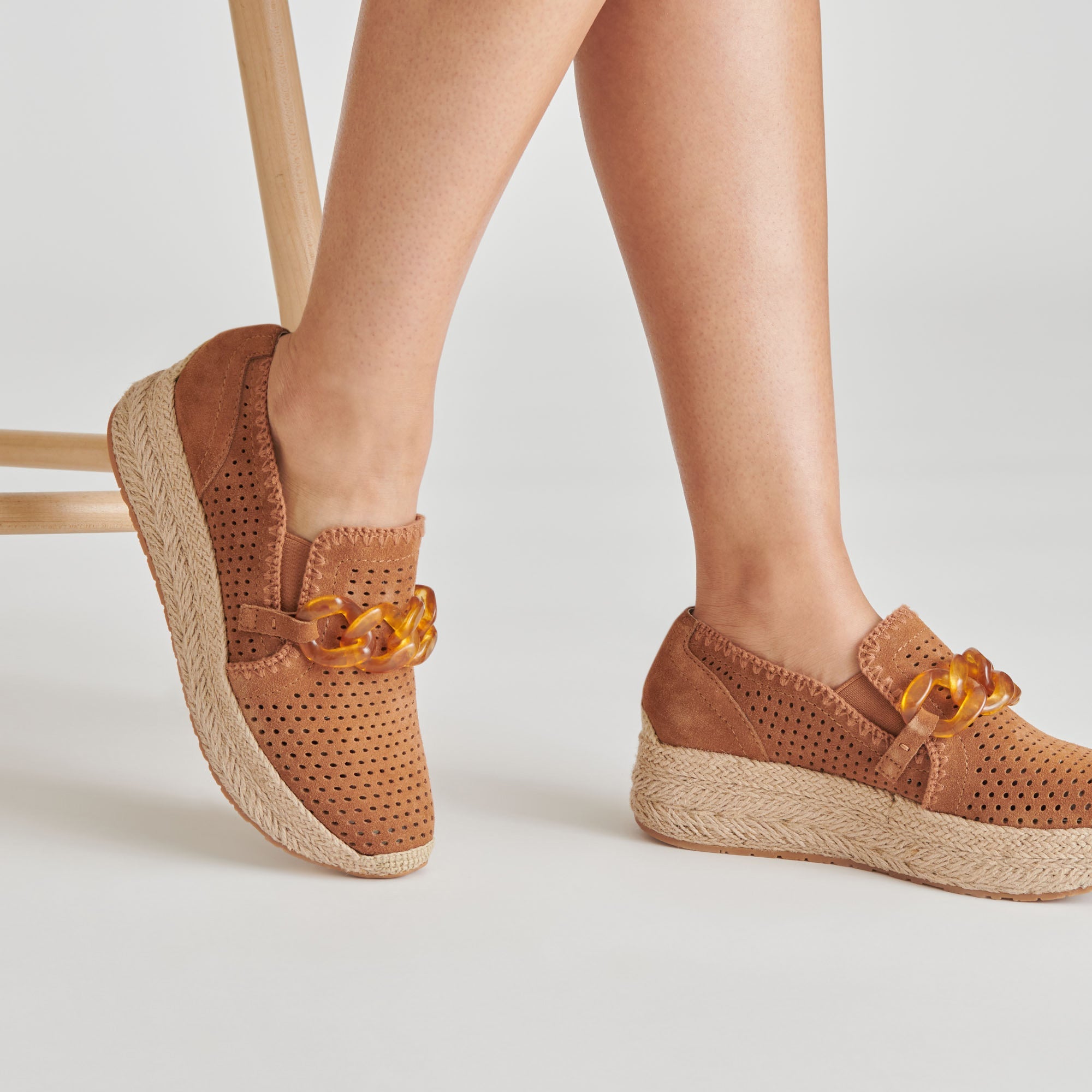 JHENEE Women's Espadrille Sneakers in Pecan - Perforated Suede Comfort Shoes for Casual Wear & Summer Outfits