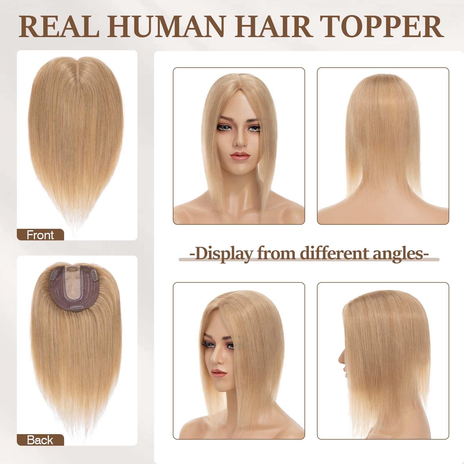 100% Human Hair Toppers for Women - Remy Clip-In Hair Topper with Silk Base for Thinning Hair | 14 Inch Dark Blonde (#27) | Natural Looking Hairpiece for Daily Wear, Parties & Special Occasions
