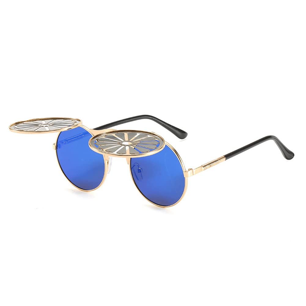 Vintage Steampunk Sunglasses for Men & Women - Round Retro Windmill Flip Frame UV400 Protection - Perfect for Cosplay, Halloween, and Fashion Accessories