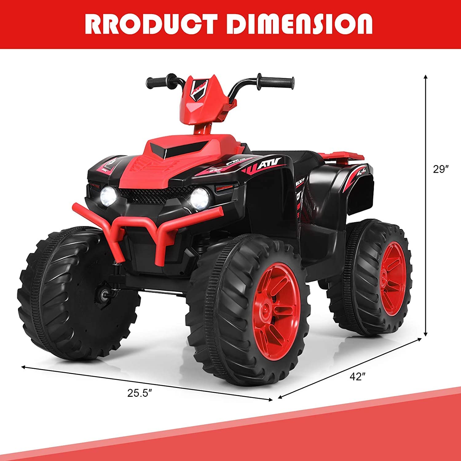 OLAKIDS 12V Kids Ride On ATV Electric Quad - 4 Wheeler Battery Powered Motorized Toy Car for Boys & Girls with LED Lights, Music & Horn - High/Low Speed & Soft Start (Red) - Perfect for Outdoor Play, Backyard Fun & Birthday Gifts
