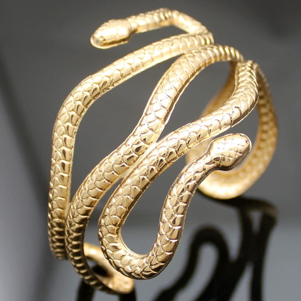 Stylish Gold Snake Arm Cuff Bracelet for Women & Men - Wide Swirl Bangle Armlet Jewelry - Perfect for Parties, Weddings & Fashion Accessories