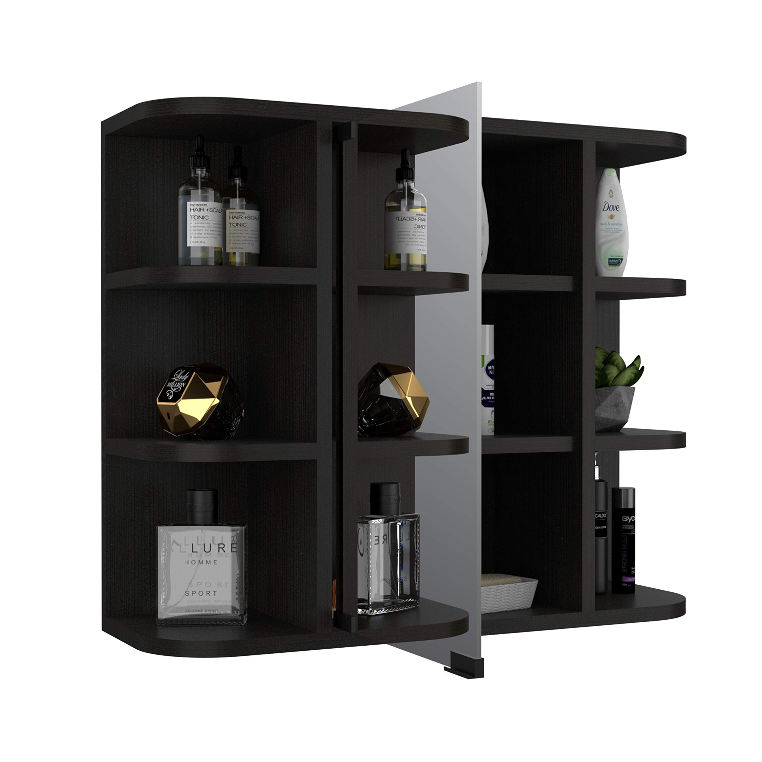 Valdez Medicine Cabinet with 6 Shelves & Mirror - 3-Tier Storage, Black Wengue Finish - Perfect for Bathroom Organization & Small Space Storage