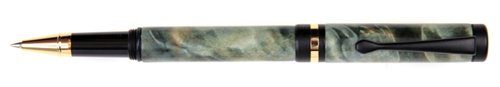 Premium Lanier Classic Rollerball Pen - Elegant Black Enamel with Teal Maple Burl Inlay - Smooth Writing Gift Pen for Professionals, Business Meetings & Luxury Office Use