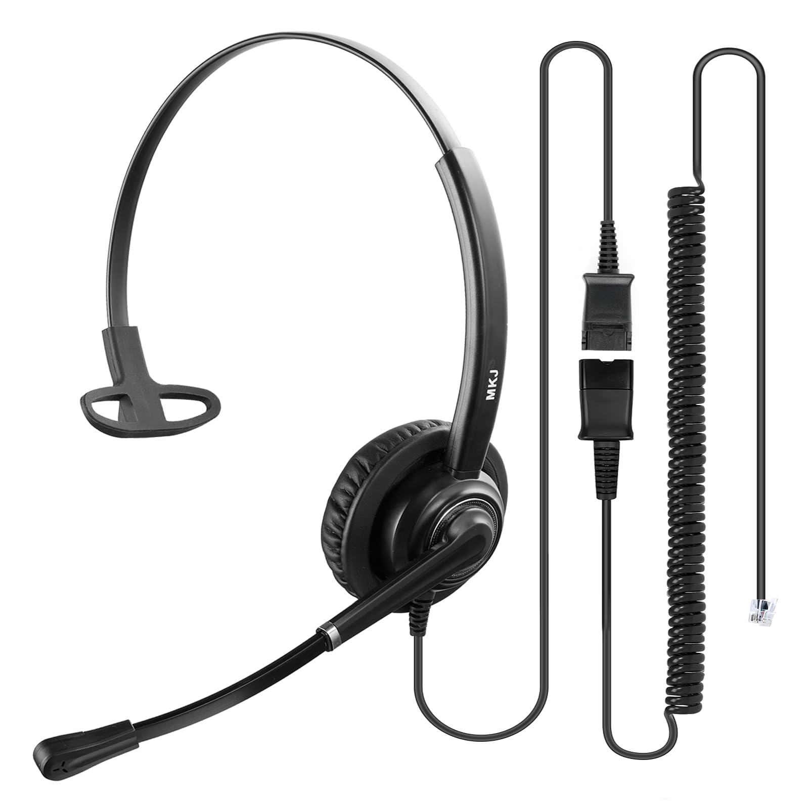 MKJ RJ9 Telephone Headset with Noise Canceling Microphone - Compatible with Panasonic KX-HDV130, Yealink T19P/T21P/T28P/T32G/T42G/T46G, Snom & GXP2170 Office Phones - Ideal for Call Centers & Business Communications