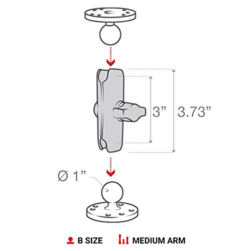 RAM Mounts RAM-B-201U-C 双插座长臂支架 - 兼容1英寸RAM B系列球头组件，适用于车载导航、摩托车仪表及户外设备固定