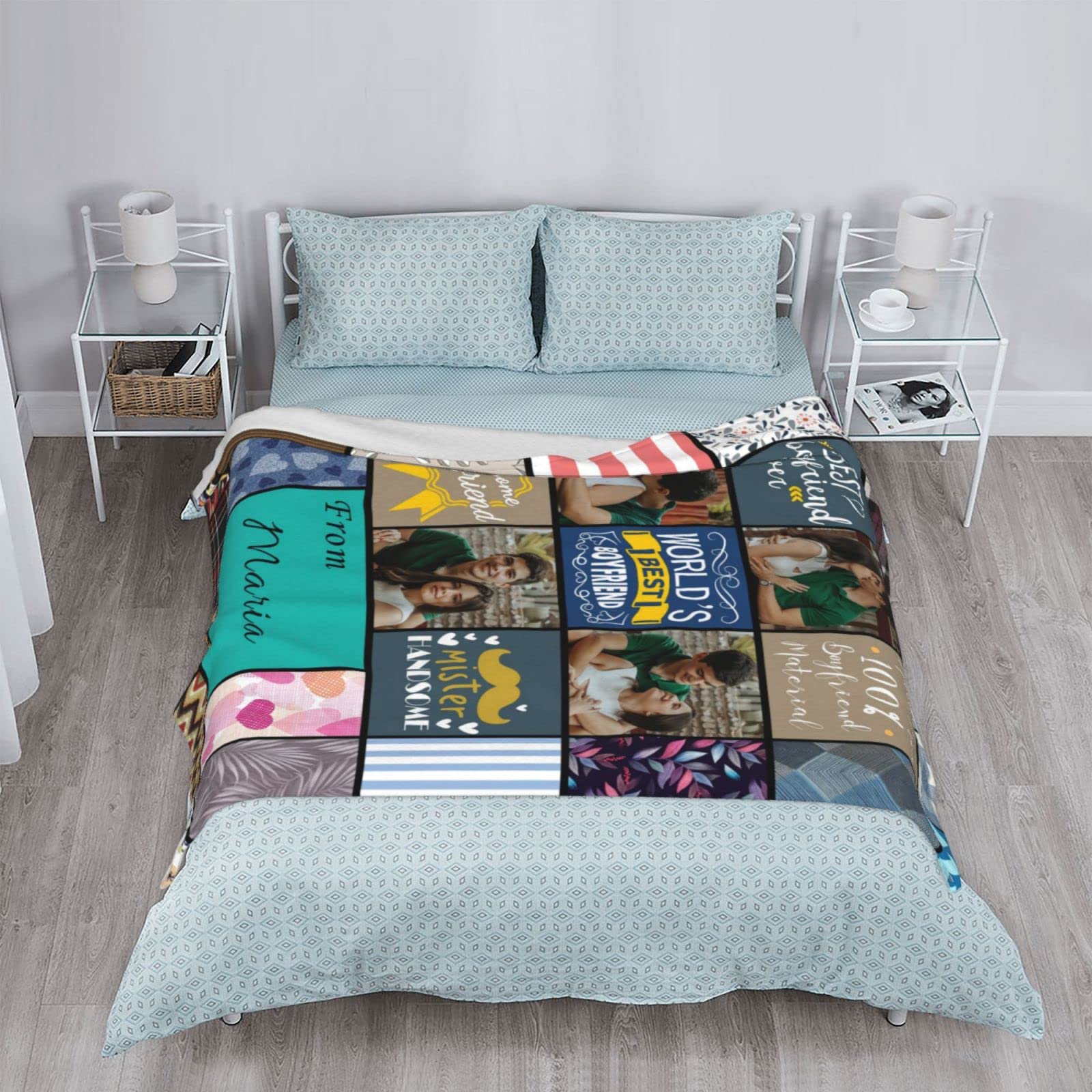 Personalized Couple Blankets for Him - Custom Anniversary, Valentine's Day & Birthday Gifts for Boyfriend - Romantic Long Distance Relationship Gifts for Couples - Perfect for Cuddling, Home Decor & Special Occasions