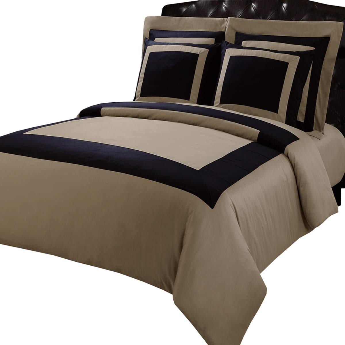 7-Piece Taupe & Black Twin Size Hotel Luxury Down Alternative Bed in a Bag Comforter Set - Includes Duvet Cover, Sheet Set & Hypoallergenic Comforter | Perfect for Guest Rooms, Dormitories & Cozy Bedroom Upgrades