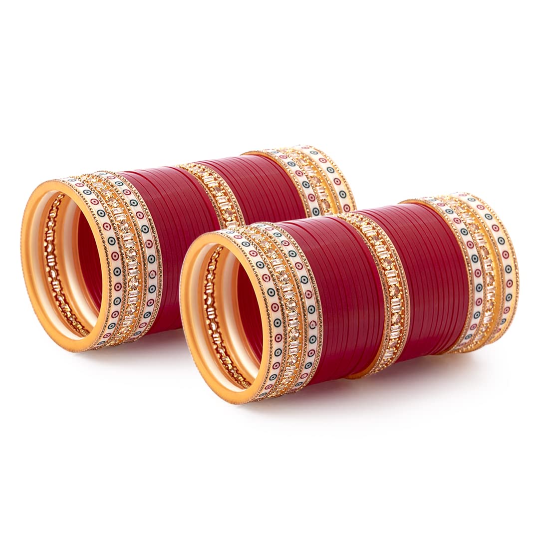 Chottey Lal & Sons Bridal Punjabi Chura Wedding Maroon Choora Set - Traditional Indian Wedding Bangles for Women - Ethnic Jewelry for Indian Brides - Perfect for Weddings, Festivals & Cultural Celebrations