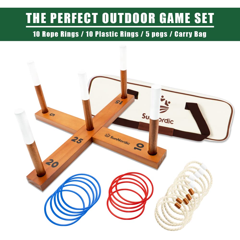 Wooden Ring Toss Game Set - Outdoor Backyard & Beach Tossing Game with 6 Rings & Portable Carry Bag - Fun Lawn Games for Kids, Adults & Family - Perfect for Camping, Picnics & BBQs