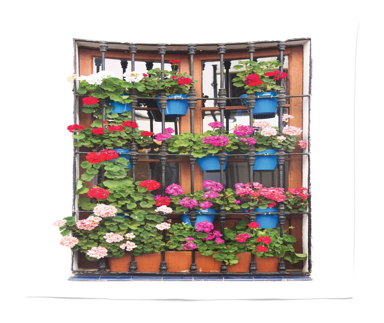 Ambesonne Geraniums Tapestry King Size - Vintage Wooden Window with Terracotta Pots & Colorful Flowers - 104x88 Inch Wall Hanging, Bedspread, Bed Cover - Home Decor for Living Room, Bedroom, Dorm - Perfect for Boho, Farmhouse & Cottage Style Decor