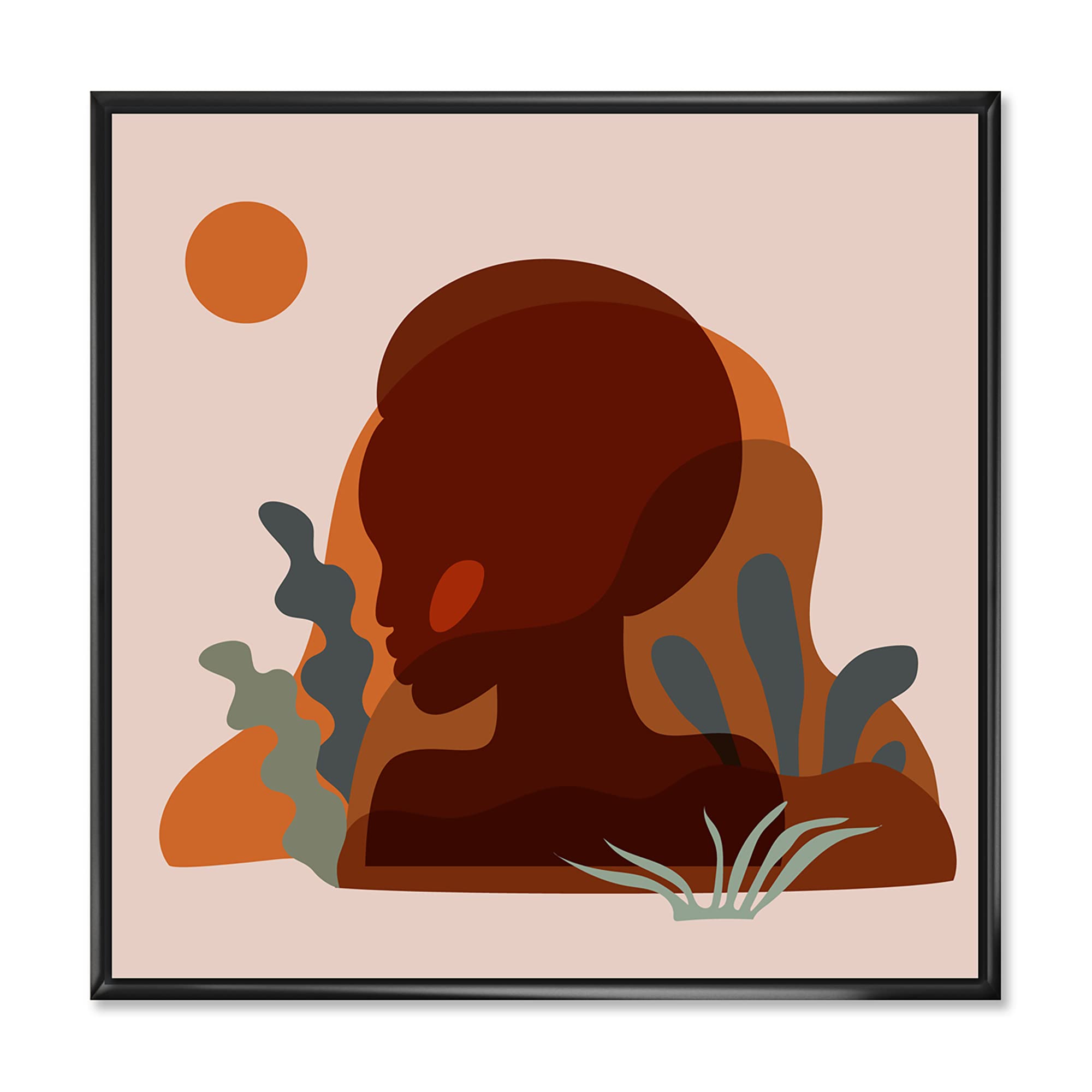 Minimalist African American Woman Silhouette Canvas Wall Art - Modern Framed Print for Living Room, Bedroom & Office Decor
