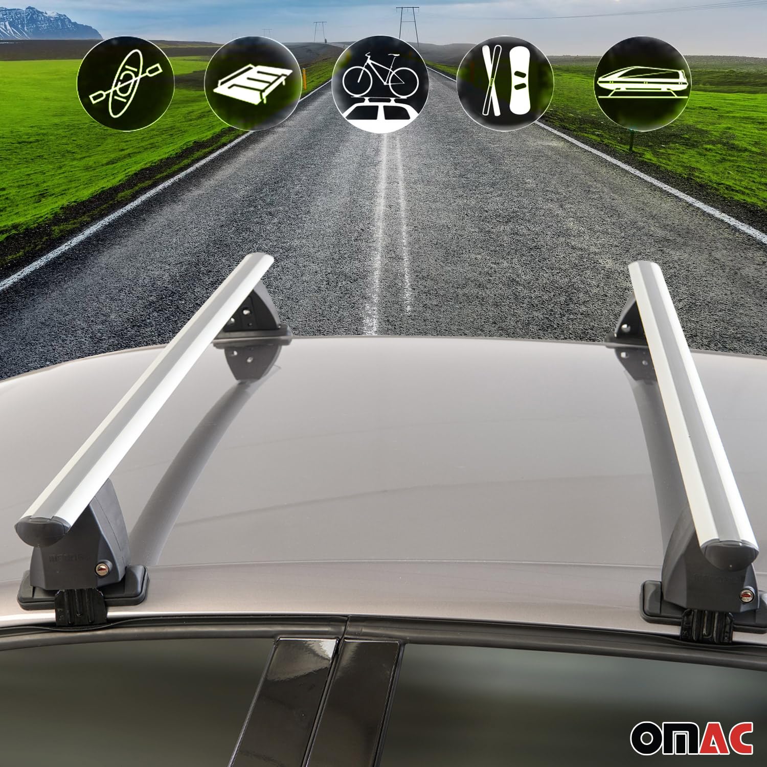 OMAC Universal Roof Rack Cross Bars - Heavy Duty Aluminum Alloy - Compatible with Land Rover Discovery Sport 2020-2025 Models (2-Pack, Gray) - Perfect for Kayak, Bike, Ski & Cargo Carrier Mounting