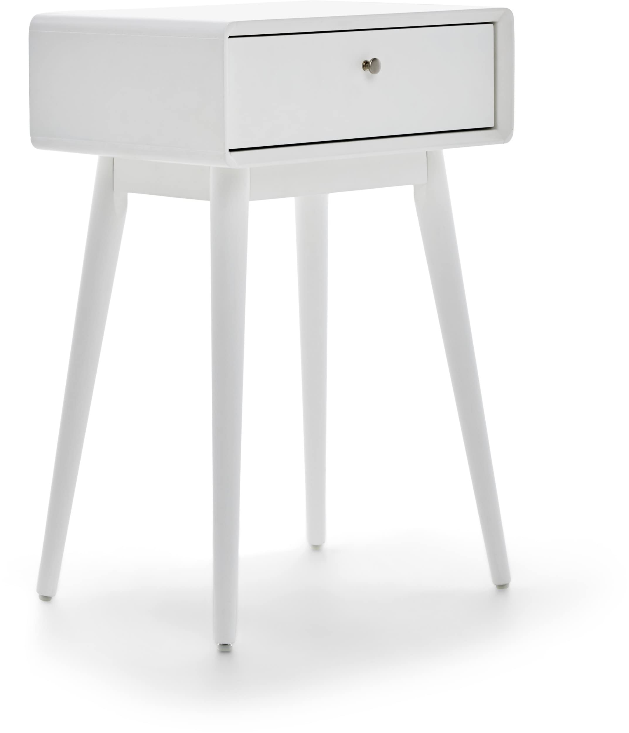Elle Decor Rory White Side Table - Minimalist Mid-Century Nightstand for Bedroom & Living Room