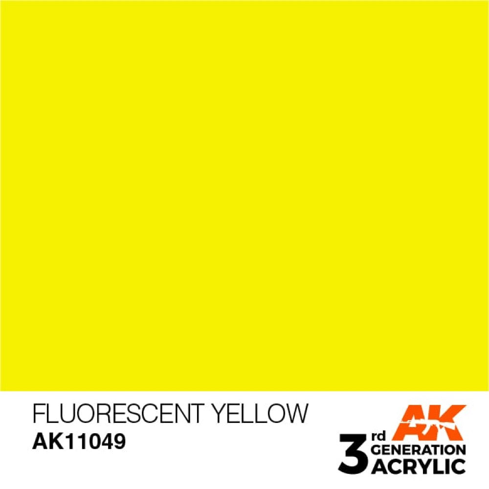 AK Interactive AK11049 Fluorescent Yellow Acrylic Paint - 17ml Bottle (3rd Gen) - High-Pigment Model Paint for Miniatures, Warhammer & Scale Models - Perfect for Airbrush & Hand Painting