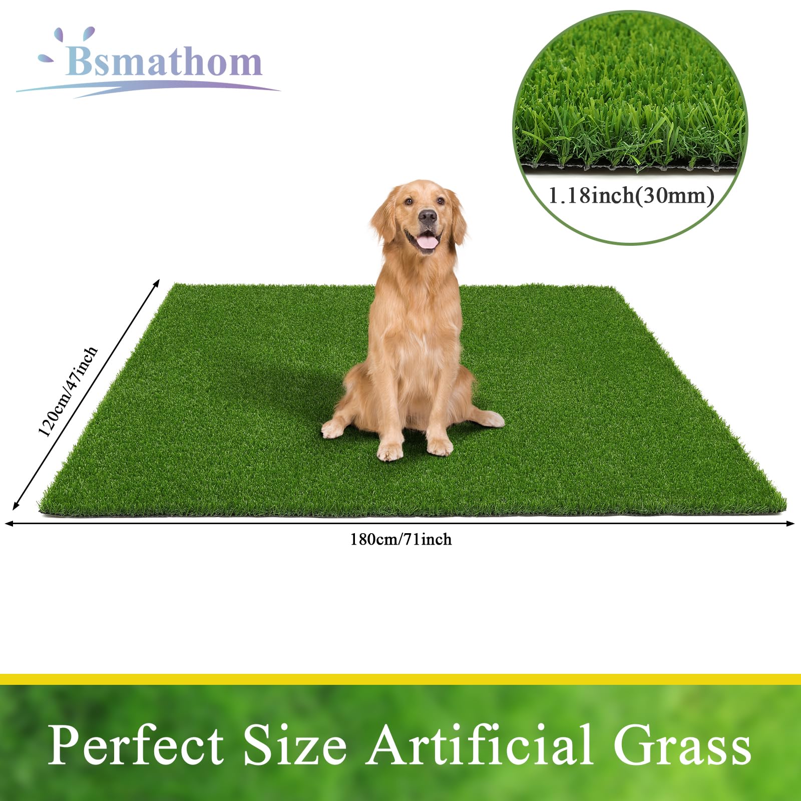 Bsmathom 4x6Ft Artificial Grass Rug - Indoor Outdoor Synthetic Turf Mat with Drainage Holes for Patio, Balcony, Garden, Lawn & Landscape - Perfect for Home Decor, Pet Areas & Play Spaces