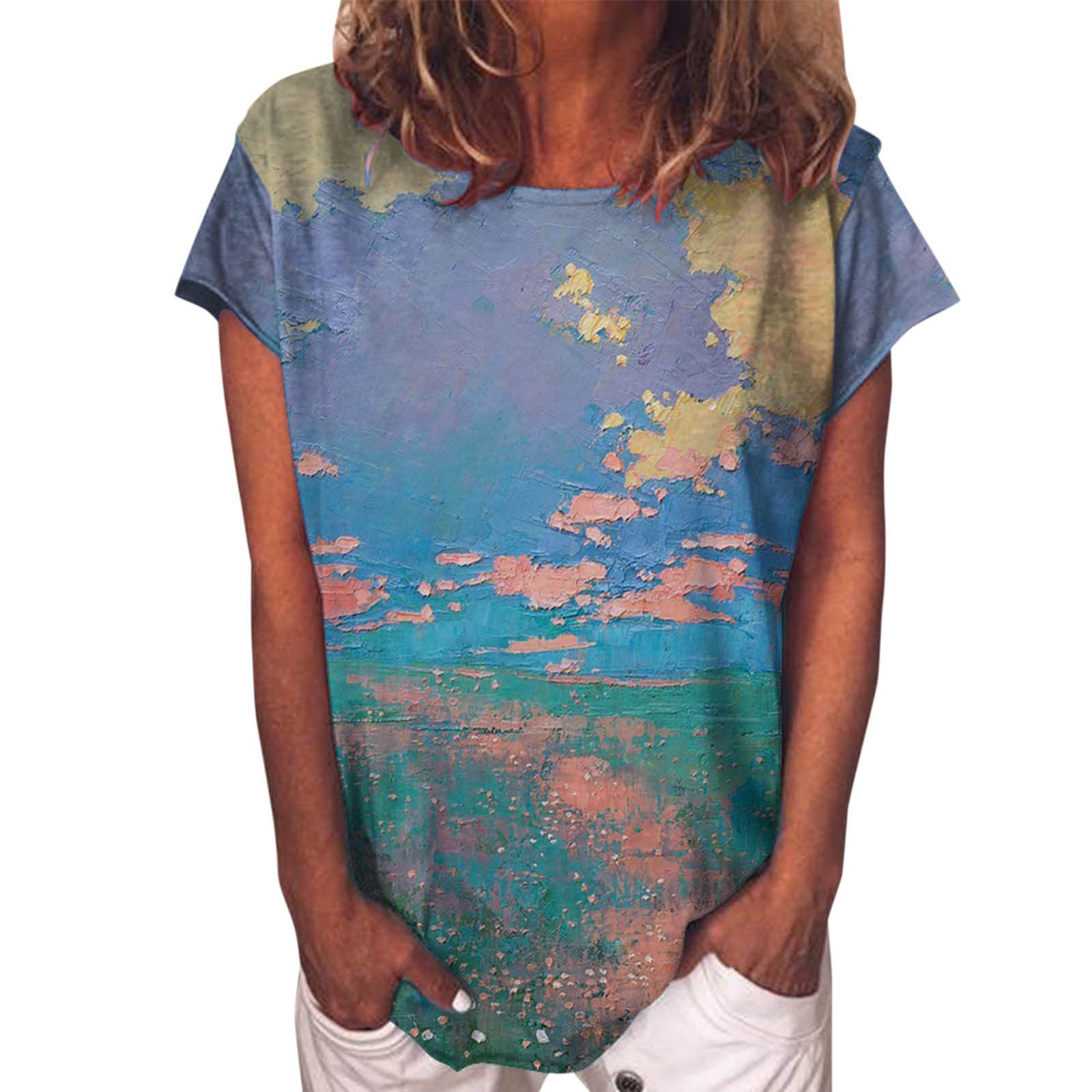 Women's Floral Print Crew Neck Short Sleeve T-Shirt - Casual Summer Tunic Top for Women | Perfect for Beach Outings, Brunch Dates & Weekend Wear