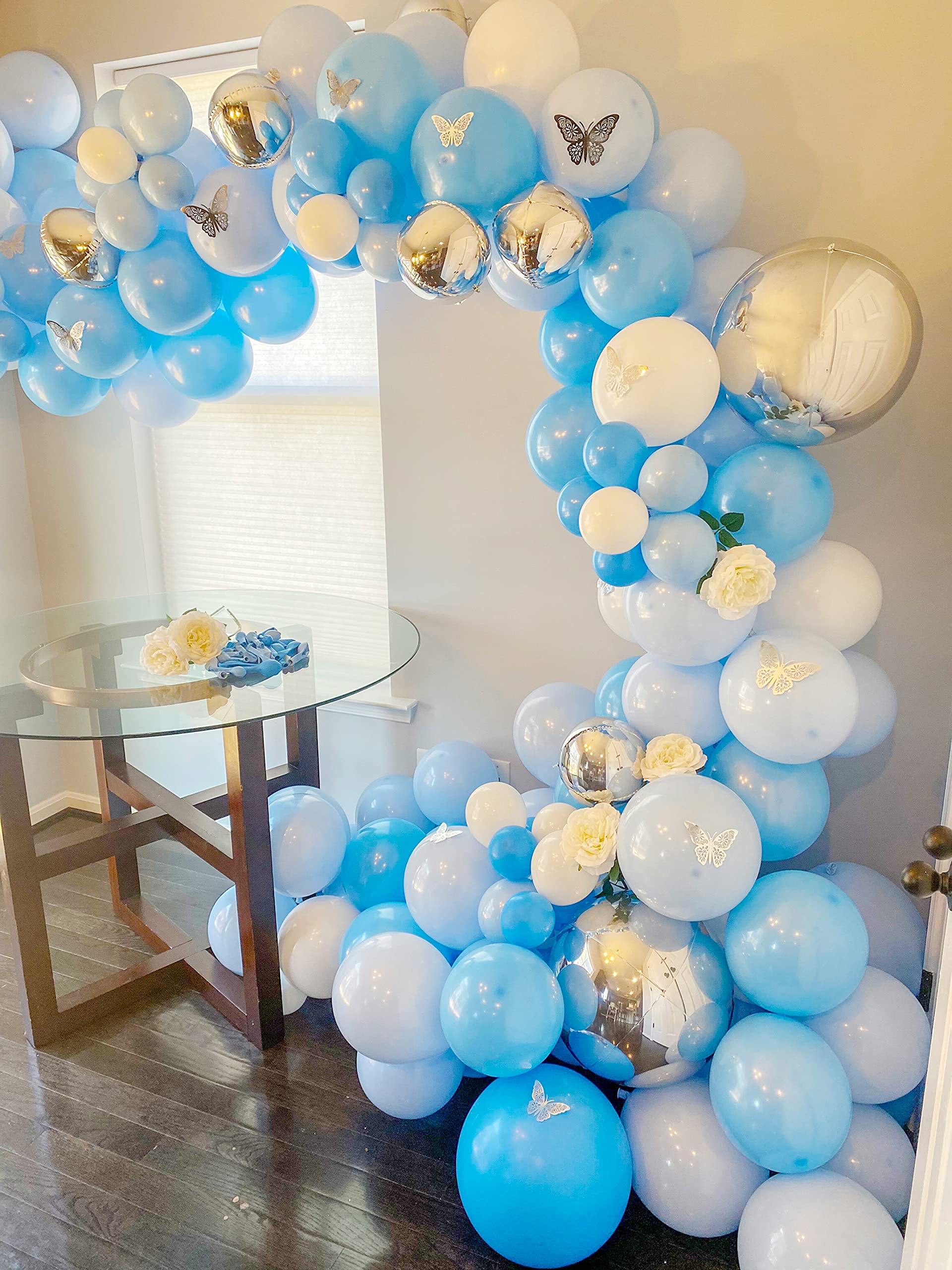 Premium Royal Blue Double Stuffed Balloon Arch Kit - 168 pcs Balloon Garland with Blue, White & Silver Balloons (18