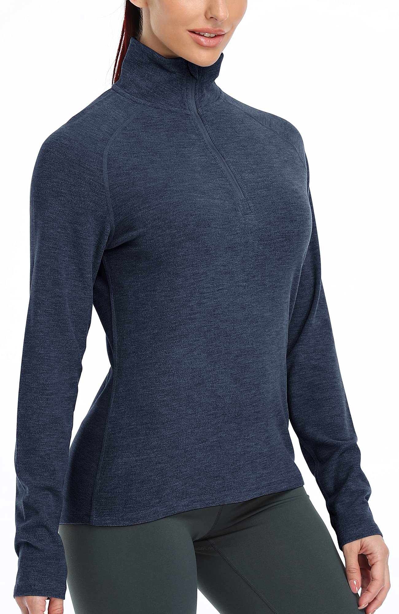 Icyzone Women's Quarter Zip Fleece Pullover - Thermal Long Sleeve Athletic Top for Running, Hiking & Outdoor Activities | Winter Workout Jacket for Cold Weather