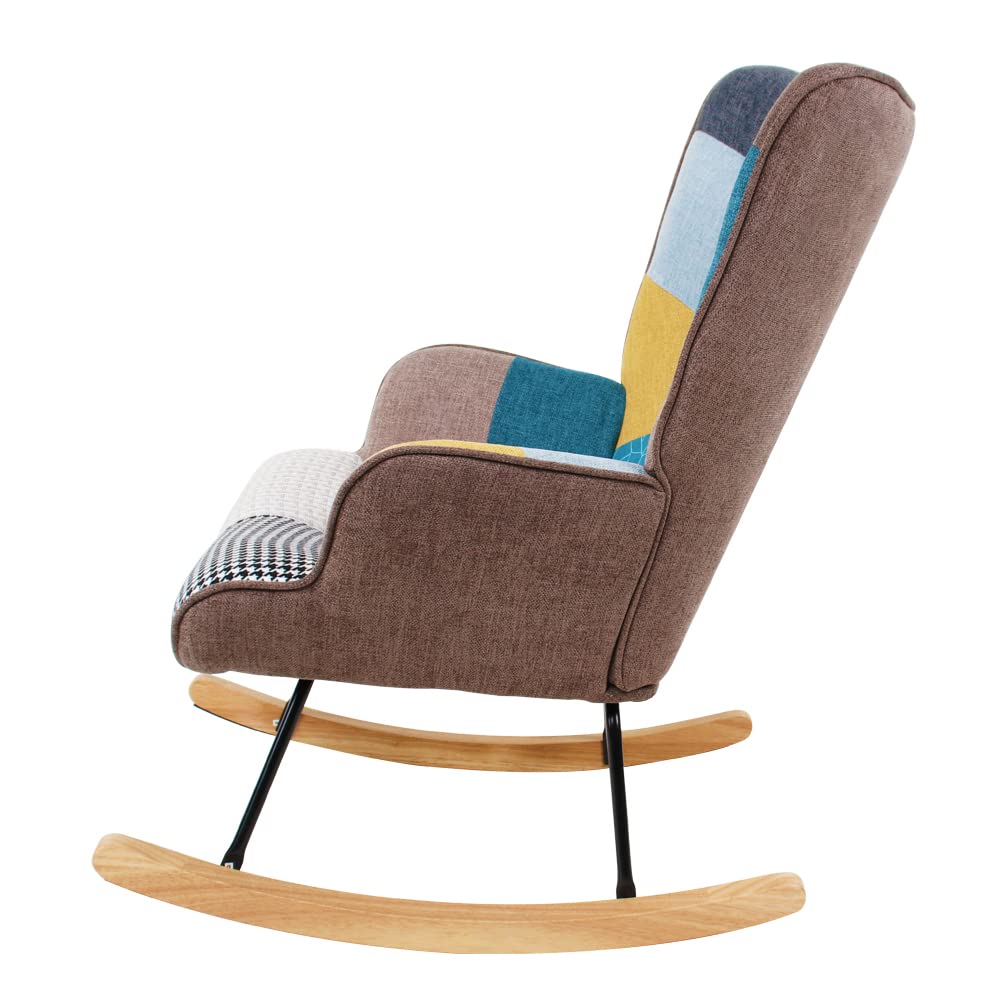 HomVent Upholstered Rocking Chair - Mid Century Modern Fabric Nursery Rocker with Tall Back & Wood Base, Comfortable Accent Armchair for Adults & Kids, Perfect for Living Room, Bedroom, Nursery or Reading Nook