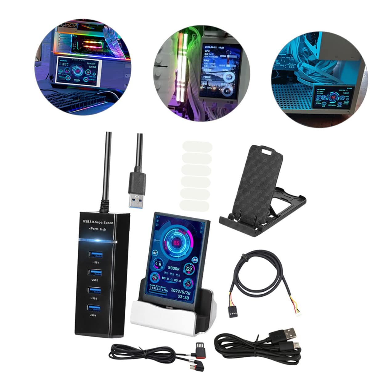 CAXUSD Mini Secondary Screen for PC - GPU/HDD/RAM Monitor with 360° Rotation - Perfect for Gaming & PC Builds
