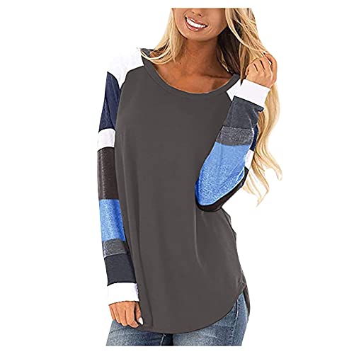 ONHUON Women's Long Sleeve Color Block Sweatshirt - Casual Round Neck T-Shirt Top for Everyday Wear | Perfect for Work, Travel & Lounge