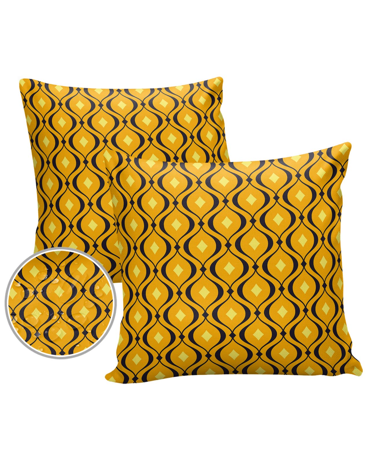 Waterproof Outdoor Throw Pillow Covers - Halloween Geometric Moroccan Orange Cushion Covers (16x16 Inch, Pack of 2) for Patio, Couch & Bench - Weatherproof Decorative Pillowcases for Halloween Decor & Outdoor Furniture