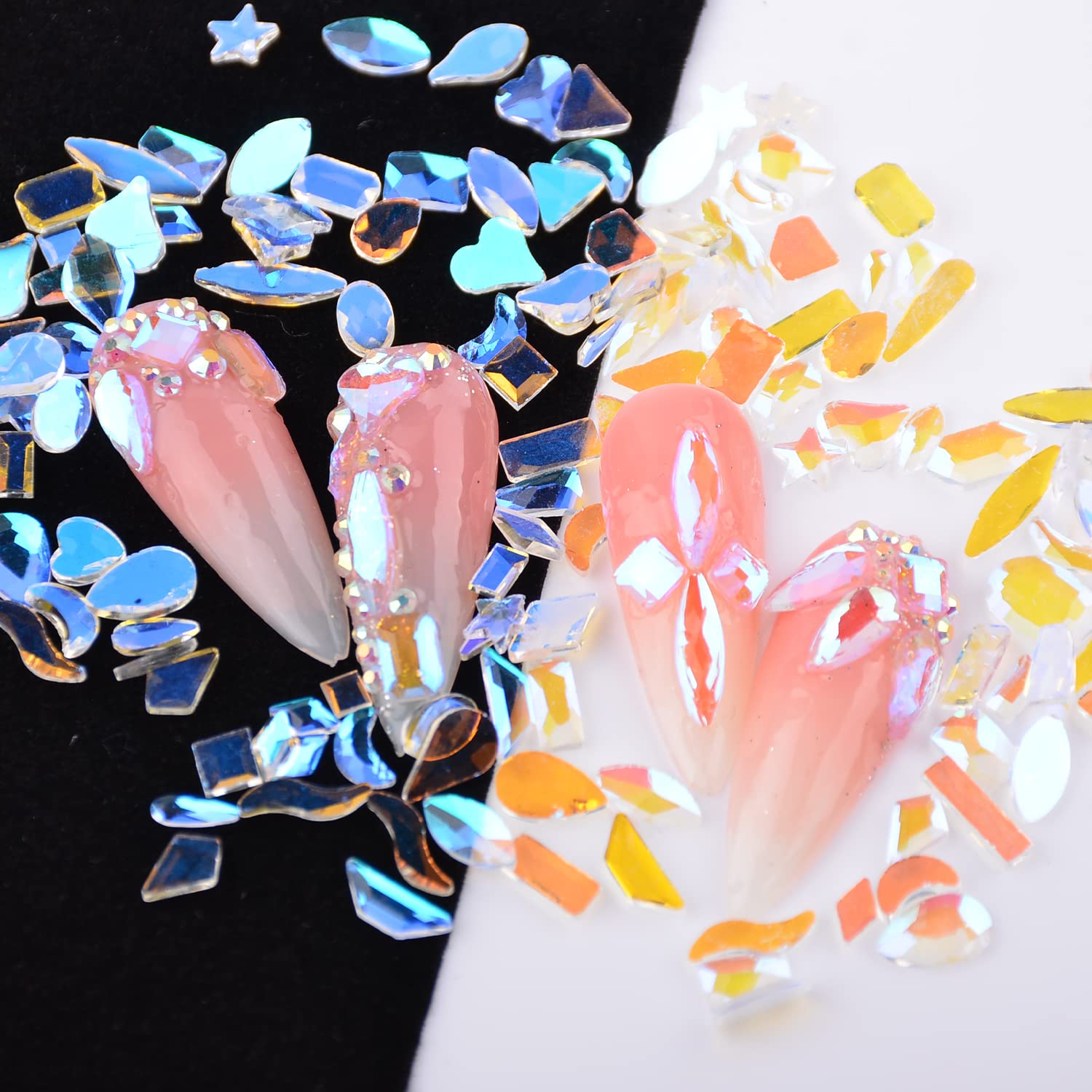 100Pcs 3D Nail Art Rhinestones Kit - Multi-Shaped AB Flatback Crystal Gems with Clear AB Coating, Star & Moon Drop Glass Diamonds for Nail Design, Jewelry Making & DIY Crafts | Perfect for Manicures, Home Decor & Gift Projects